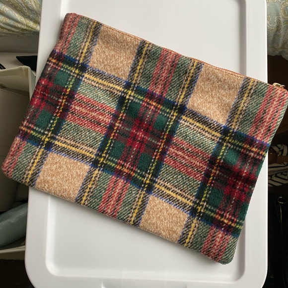 Plaid Flannel Large Zipper Square Clutch Bag - Picture 1 of 2